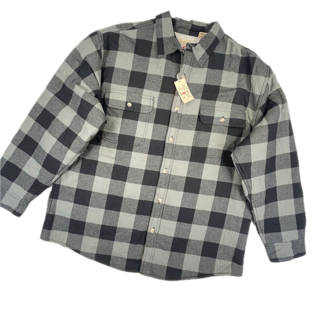 Red Head Buffalo Plaid Sherpa Lined Flannel Shirt Jacket XL Grey Black Shacket